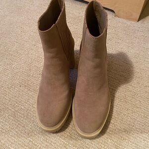 Tan Suede Ankle Boots with Chunky Heel